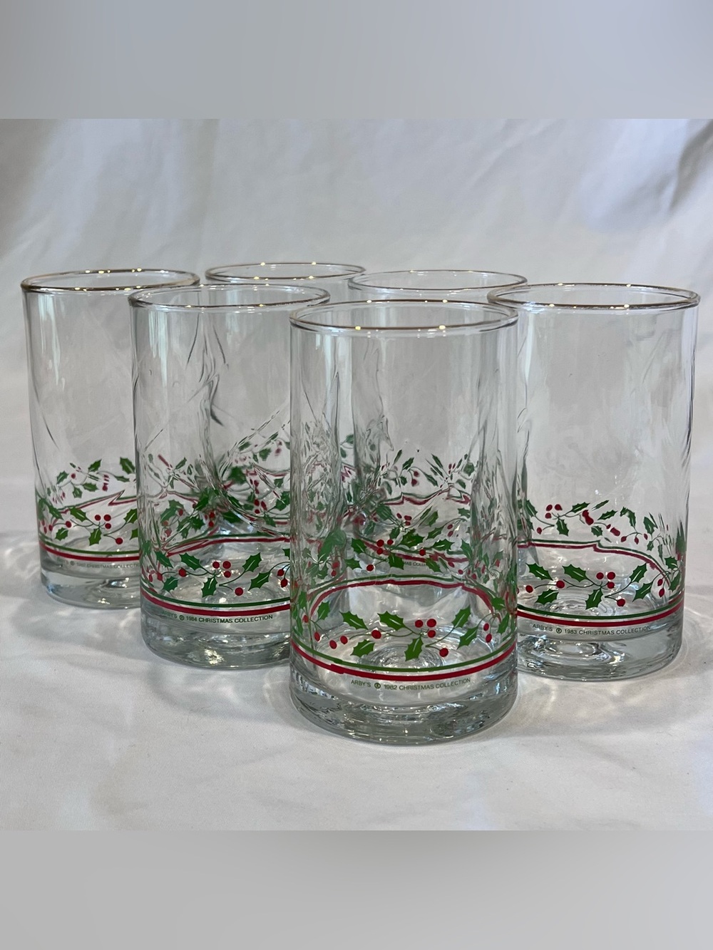 Vintage Arby’s Christmas Glasses Set 6 Holly Berry 1982 1984 Retro Libbey